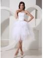Ruffles Strapless A-line Beaded Knee-length Wedding Dress 2013 New Styles Custom Made