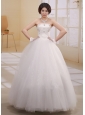 Simple Ball Gown Beaded Decorate Bust 2013 Wedding Dress With Bow Tulle