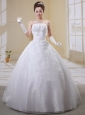 Stylish Ball Gown Strapless Bow and Embroidery Decorate 2013 Wedding Dress With Organza
