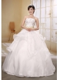 White Wedding Dress With Ball Gown Strapless Neckline Beaded Decorate Bodice