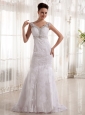 2013 Column V-neck Beading and Lace Wedding Dress With Satin