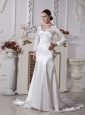 2013 Wholesale A-line V-neck Wedding Gowns With Long Sleeves