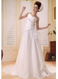 A-line One Shoulder Simple 2013 New Wedding Dress With Hand Made Flowers and Ruch