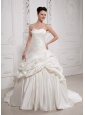 A-line Sweetheart Appliques and Ruch Wedding Dress With Pick-ups