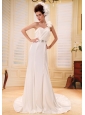Affordable One Shoulder Beading and Ruch Wedding Dress With Hand Made Flowers
