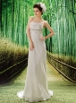 Appliques Decorate Waist Spaghetti Straps V-neck  Modern Hottest Wedding Gowns For Custom Made