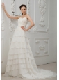 Appliques With Beading Decorate Bodice Ruffled Layers Court Train Chiffon Sweetheart Neckline 2013 Wedding Dress