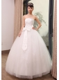 Beading and Bowknot Decorate Bodice Strapless Tulle Floor-length 2013 Wedding Dress