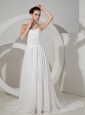 Beading and Sequins Decorate Waist Sweetheart Neckline Chiffon Brush Train Wedding Dress For 2013