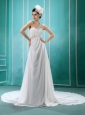 Beautiful Appliques Decorate One Shoulder Wedding  Dress With Chapel Train