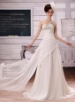 Beautiful Beaded Decorate Bust One Shoulder Wedding Dress With Watteau Train For Custom Made