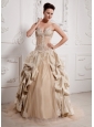 Champagne Sweetheart Lace and Beading Wedding Dress With Taffeta and Organza