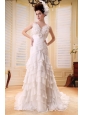 Column Ruffled Layeres Hand Made Flowers Wedding Dress With Chiffon In Wedding Party
