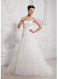 Custom Made A-line Lace Decorate Bust Wedding Gowns With Tulle