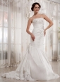 Custom Made Mermaid 2013 Wedding Dress Court Train With Appliques Decorate Bust Ruch