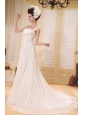 Customize Beaded Decorate Straps For Pleat Chiffon Wedding Dress With Court Train