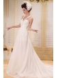 Elegant Beaded Decorate Straps V-neck Wedding Dress With Chapel Train Chiffon For Custom Made