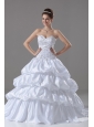 Embroidery and Beading Sweetheart Ball Gown Taffeta Garden / Outdoor Court Train Wedding Dress