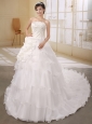 Gorgeous Organza Wedding Dress With Rhinestones and Flowers Decorate Court Train Popular