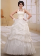 Halter Pick-ups Appliques 2013 Wedding Gowns With Ruch Organza