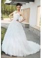 Hand Made Flowers With Beading Decorate Bodice Ruffles One Shoulder Court Train 2013 Wedding Dress