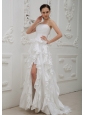 High Slit Brush Train Ruffles Organza Strapless 2013 Wedding Dress