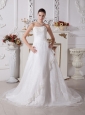 Lace Decorate Bodice A-line Strapless Organza Court Train 2013 Wedding Dress