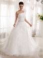 Lovely One Shoulder Ruched Bodice 2013 Wedding Dress With Beading
