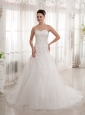 Luxurious Sweetheart Court Train A-line Wedding Gowns With Lace Tulle 2013