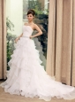 Princess Sweetheart Neckline Wedding Dress With Beaded Decorate Waist Brush Train