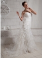 Sweetheart Ruffles and Hand Made Flowers Wedding Dress With Court Train For Custom Made