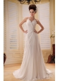 V-neck Empire Beaded Court Train Chiffon Backless Wedding Gowns For 2013 Custom Made