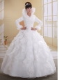 White Ball Gown High-neck Long Sleeves Wedding Dress With Imitated Feather Appliques Decorate