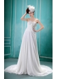 White Stylish Wedding Dress Hand Made Flower and Ruch In Graduation