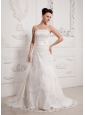 Wholesale A-line Sash Wedding Dress With Lace Court Train