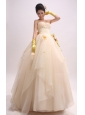 Ball Gown Prom Dress With Hand Made Flowers and Beaded Decorate Waist