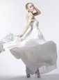 Beading Empire One Shoulder Stylish Chiffon Brush / Sweep Wedding Dress