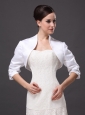 Custom Made White High-neck Jacket With 1/2 Sleeves For Wedding