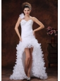 Hith-low Beaded Decorate Bust For 2013 Wedding Dress With Ruched Bodice and Ruffles