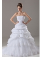 Lace A-Line Strapless Fashionable Court Train Wedding Dress Taffeta