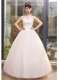 Lace and Rhinestones Decorate Up Bodice A-line Sweetheart Neckline Tulle Floor-length 2013 Wedding Dress