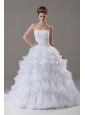 Layer Strapless Beading Ball Gown Beading Brush / Sweep Wedding Dress