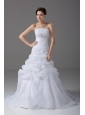 Mermaid Strapless Organza Court Train Beading Fashionable Wedding Dress