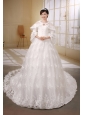 Princess Chapel Train Classical Wedding Dress With Lace Beaded Decorate Off The Shoulder Neckline