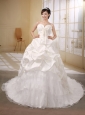 Princess Chapel Train Sweetheart Neckline Pick-ups Decorate Taffeta Organza and Lace Wedding Dress Popular