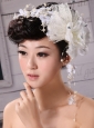 White Pure Tulle and Chiffon With Imitation Pearls Fascinators