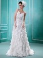Spaghetti Straps Ruffled Layers Wedding Dress With Beading and Ruch