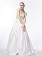 Sweet Strapless A-Line / Princess Beading Taffeta Wedding Dress Court Train