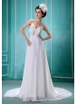 The Style White Chiffon Beaded Decorate Bust Spaghetti Straps Wedding Dress