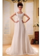 Battle Creek Lace With Beading Decorate Bodice Straps White Chiffon Court Train 2013 Wedding Dress